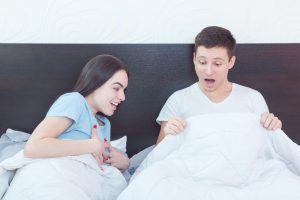 couple happy about man's erection