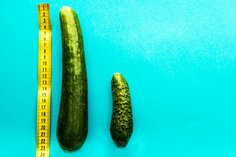 comparing penis sizes with cucumber. 