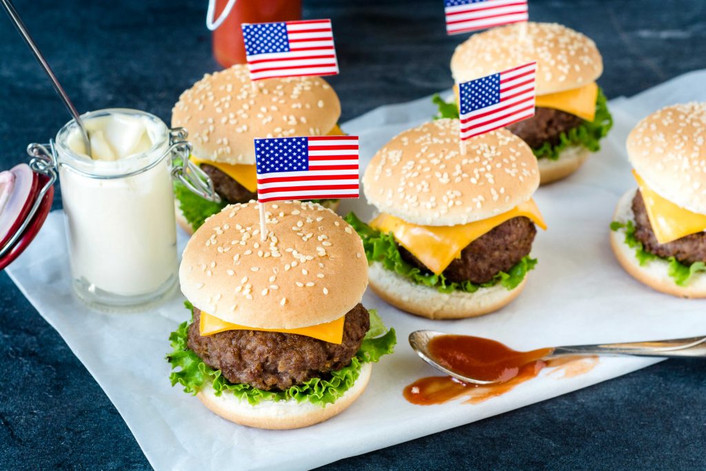 burgers with tiny USA flag