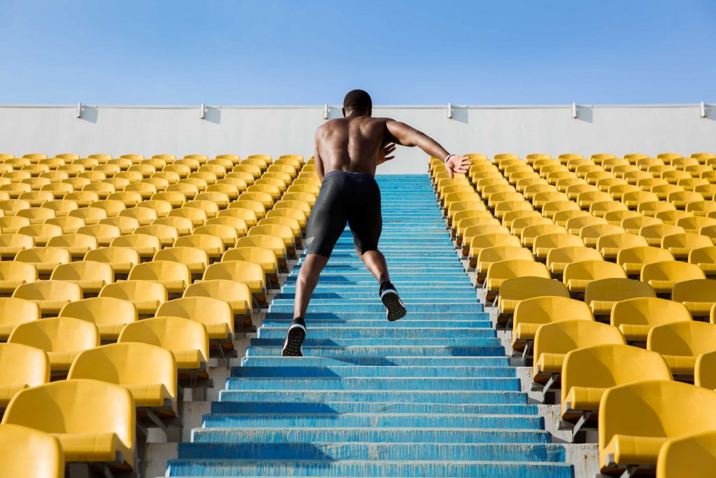 running fast up the stairs