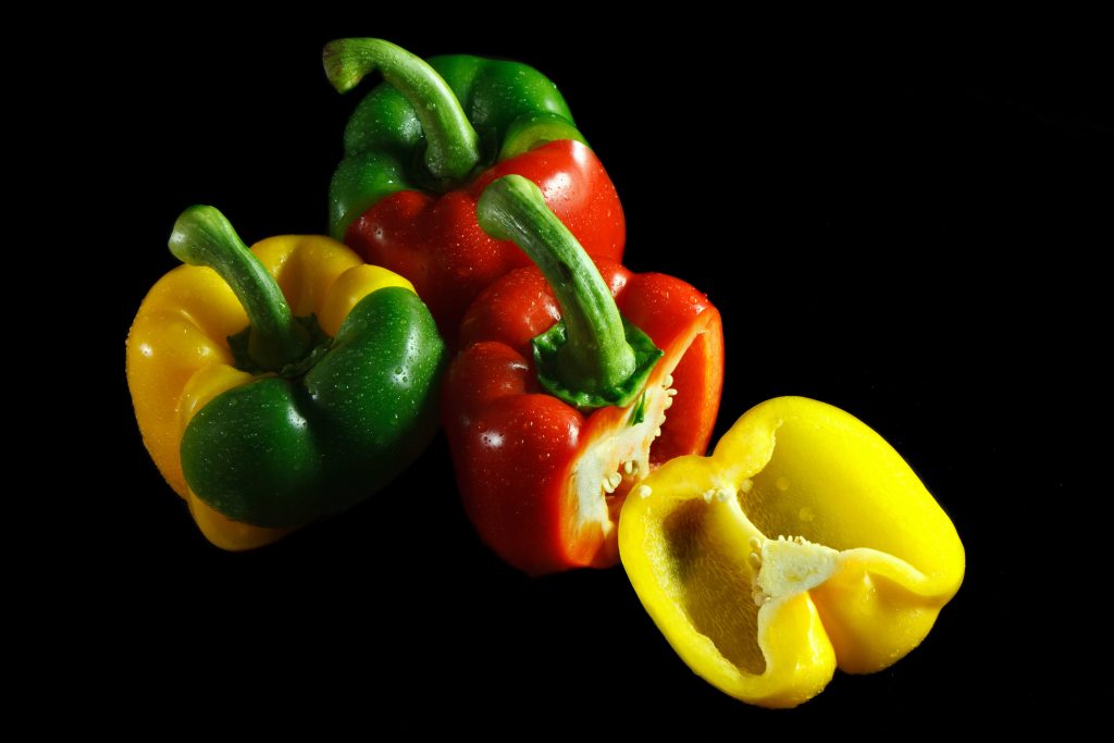 green red and yellow bell peppers
