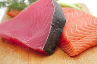 raw tuna and salmon