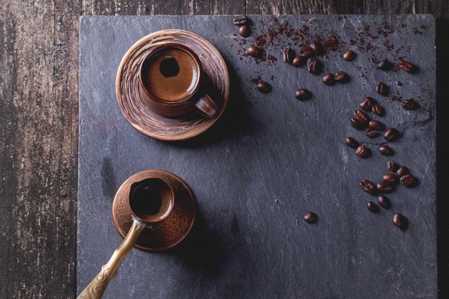 coffee on slate slab