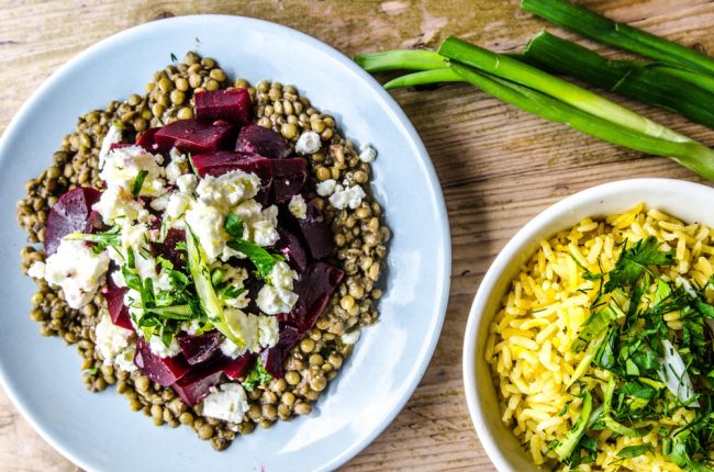 lentil beetroot feta salad